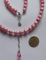 Retro*różowe perły słodkowodne z różową kroplą Swarovskiego, srebro 925