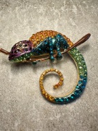 Piękna duża broszka/zawieszka kolorowy Kameleon