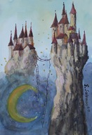 Kompozycja noc księżycowa Akwarela Sabina Salamon 19x28