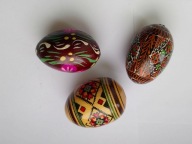 Jajka drewniane 3 sztuki - pisanki ręcznie malowane - z czasów PRL-u