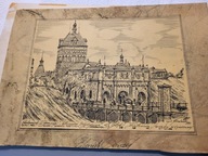 STARA ORYGINALNA GRAFIKA = GDAŃSK DANZIG - BRAMA WYŻYNNA = podpis autora