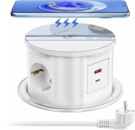 DB137 Gniazdo Wysuwane w Blat 230V USB-C USB Ładowanie Bezprzewodowe 15W