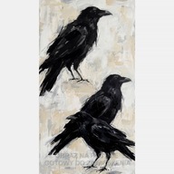 Kruki abstrakcja obraz olejny na płótnie 55x100 do salonu ptaki sztuka art