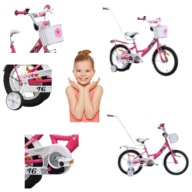 ROWER DZIECIĘCY ROWEREK 16 CALI DLA DZIEWCZYNKI KOSZYK Z BOCZNYMI KÓŁKAMI