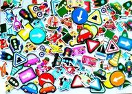 NAKLEJKI PIANKOWE z Metalicznymi Elementami 100 szt AUTA POJAZDY TRANSPORT