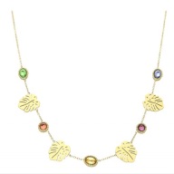 65221 Celebrytka złota stal chirurgiczna liście monstery kryształki