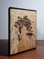 Bonsai (bonzaj) pirografia, obraz, prezent, Japonia 15x20x2 deska lipowa
