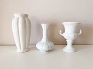 WHITE VINTAGE TRIO:Komplet 3 Ceramicznych Wazonów – Na co dzień ze sztuką
