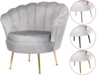 Fotel Muszla Velvet Szary Lugano| Krzesło Do Salonu | Nogi Do Wyboru