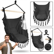 KRZESŁO BRAZYLIJSKIE FOTEL WISZĄCY OGRODOWY HAMAK HUŚTAWKA 120KG CZARNY