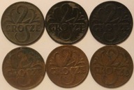 2 GR GROSZE 1934, 1935, 1936, 1937, 1938 i 1939 rok - ZESTAW 6 SZTUK