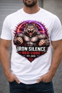Koszulka męska IRON SILENCE Red Core wilkołak kot nadruk DTF XXL biała