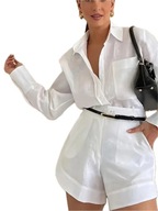 Damski Komplet Koszula z Długim Rękawem i Szorty - Old Money na Wakacje