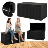 SKRZYNIA OGRODOWA KUFER NA TARAS BALKON SIEDZISKO 200KG DUŻA 270L CZARNA