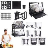 DUŻA SUSZARKA DO NACZYŃ STOJĄCA DWUPOZIOMOWA CZARNA OCIEKACZ PLASTIKOWA