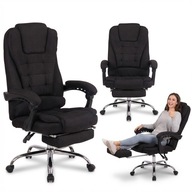 FOTEL BIUROWY OBROTOWY ERGONOMICZNY Z PODNÓŻKIEM SKÓRZANY BOSS CZARNY 65x51