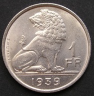 Belgia 1 frank 1939 - lew - stan 1/2