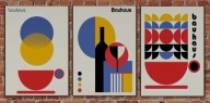 A2 ZESTAW TRZECH PLAKATÓW PLAKAT DO KUCHNI RESTAURACJI BAUHAUS GEOMETRIA