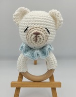 Grzechotka Miś na szydełku gryzak z drewna Bukowego Handmade prezent