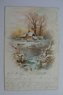 ZAGINIONY ŚWIAT ZIMA CHATA NAD STAWEM przedwojenna