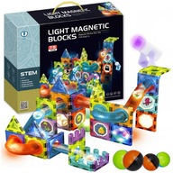 Klocki Magnetyczne Świecące Konstrukcyjne Edukacyjne Tor 75 el. Dla Dzieci