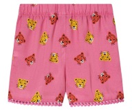 LUPILU wiskozowe SZORTY różowe gepardy SPODENKI pompony 110-116 NOWE