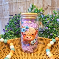 Kubek szklany słoik 500 ml ze słomką i bambusową pokrywką prezent krowa