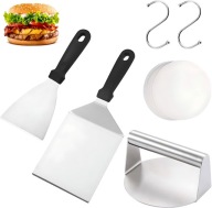 ZESTAW BBQ PRASA DO HAMBURGERÓW 55 SZT SZPATUŁKA WOSKOWE TARCZE GRILL STALI