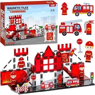 KLOCKI MAGNETYCZNE 48 EL. STRAŻ POŻARNA 3D WOOPIE KONSTRUKCYJNE EDUKACYJNE
