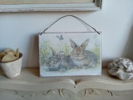 TABLICZKA OBRAZEK,DESKA ZAWIESZKA,KRÓLIKI ZAJĄCE SHABBY CHIC