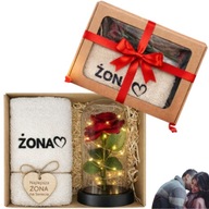 ZESTAW PREZENTOWY RÓŻA RĘCZNIK PODZIĘKOWANIA BOX KOSZ PREZENT WALENTYNKI