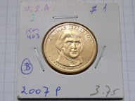 1 dolar 2007 Thomas Jefferson, mennica Filadelfia, holder, seria prezydenci