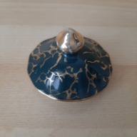 Pokrywka do cukiernicy Ćmielów zielony marmurek z lat PRL-u