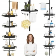 PÓŁKA ŁAZIENKOWA NAROŻNA TELESKOPOWA POD PRYSZNIC CZARNA 4 PÓŁKI 100-320 cm