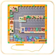 MAGNETYCZNY ALFABET LABIRYNT XL – DREWNIANA TABLICA MONTESSORI PARKING GRA
