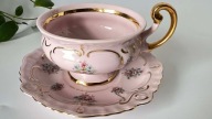 Filiżanka różowa porcelana duo Chodov Bohemia Czechy piękny motyw kwiaty!