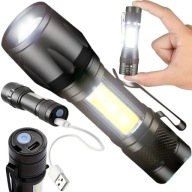 LATARKA TAKTYCZNA LED ZOOM KLIPS BOCZNY REFLEKTOR COB AKUMULATOROWA USB