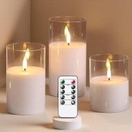 Zestaw 3 świec LED flameless JHY DESIGN – szklane świeczki 3D, białe, pilot