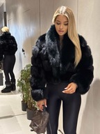 Futro naturalne z lisa czarne z kołnierzem skóra naturalna nowe r. S