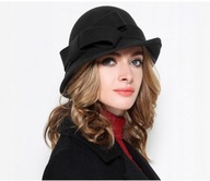 KAPELUSZ DAMSKI VINTAGE CZARNY RETRO ELEGANCKI KLASYCZNY WEŁNIANY FILCOWY