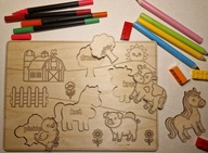 Układanka Drewniana Puzzle MONTESSORI Farma ZWIERZĘTA Do Malowania