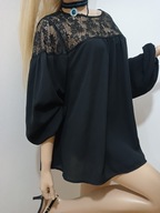 New Look Czarna szyfonowa bluzka Gothic z koronką 3XL
