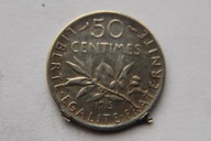 50 CENTIMES 1915 R. FRANCJA SREBRO - KT84