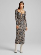 Bershka sukienka midi długa maxi wzór print wycięcia tuba ołówkowa y2k geo