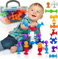 PRZYSSAWKI DLA DZIECI Klocki Konstrukcyjne do wanny 59e Silikonowe+ Kuferek