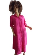 WŁOSKA lniana długa koszula sukienka koszulowa rękaw podpinany 38/40