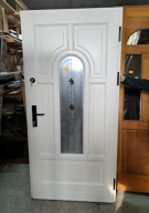 DRZWI Zewnętrzne Drewniane Sosnowe Wejściowe Witraż 101x208cm Odnowione