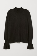 H & M sweter metaliczny rękawy falbanki srebrny złoty stójka półgolf brokat