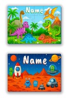 Puzzle piankowe z imieniem dziecka personalizowane Dinozaury Kosmos Mikołaj