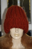 gruba WYWIJANA czapka rekodzielo moher rudy cegla